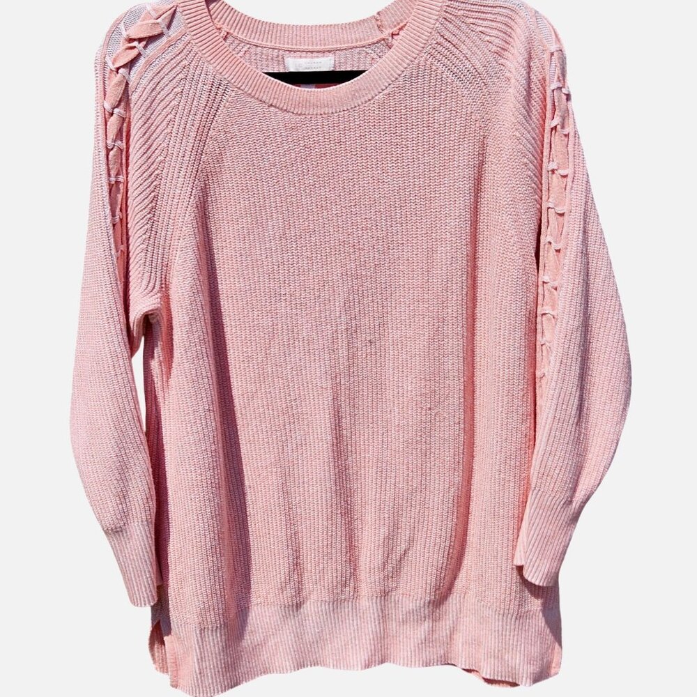 LC Lauren Conrad coastal core Pink Knit Sweater XXL With Braided Sleeve Details